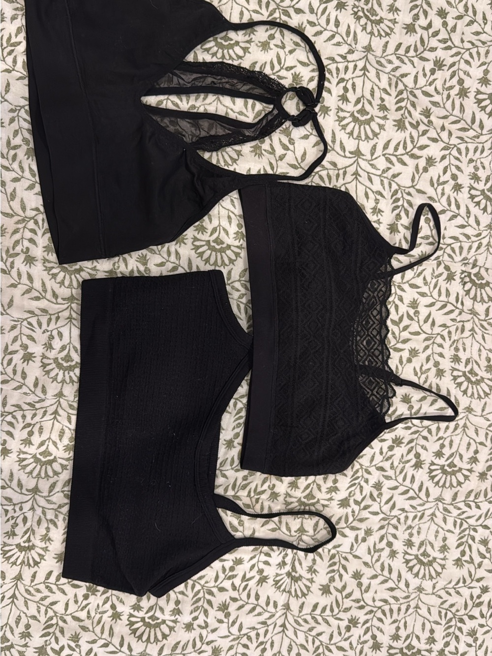 Black Lace & Ribbed Bralette Set - Women Intimates